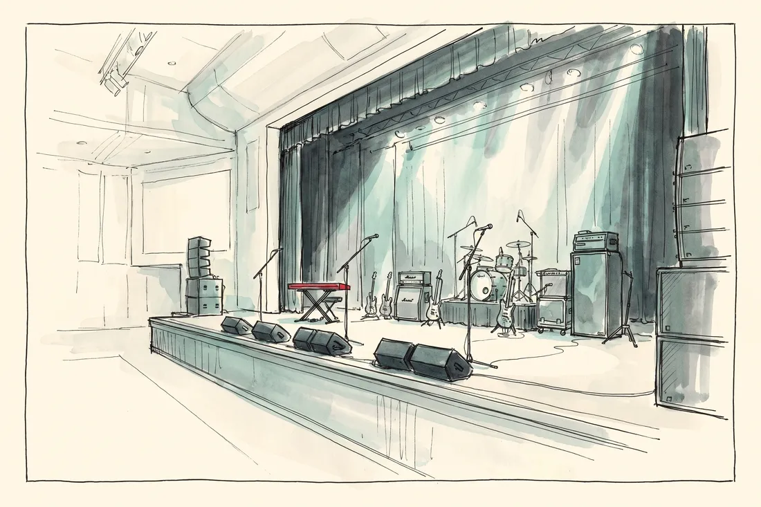 The theatre stage set up before a show